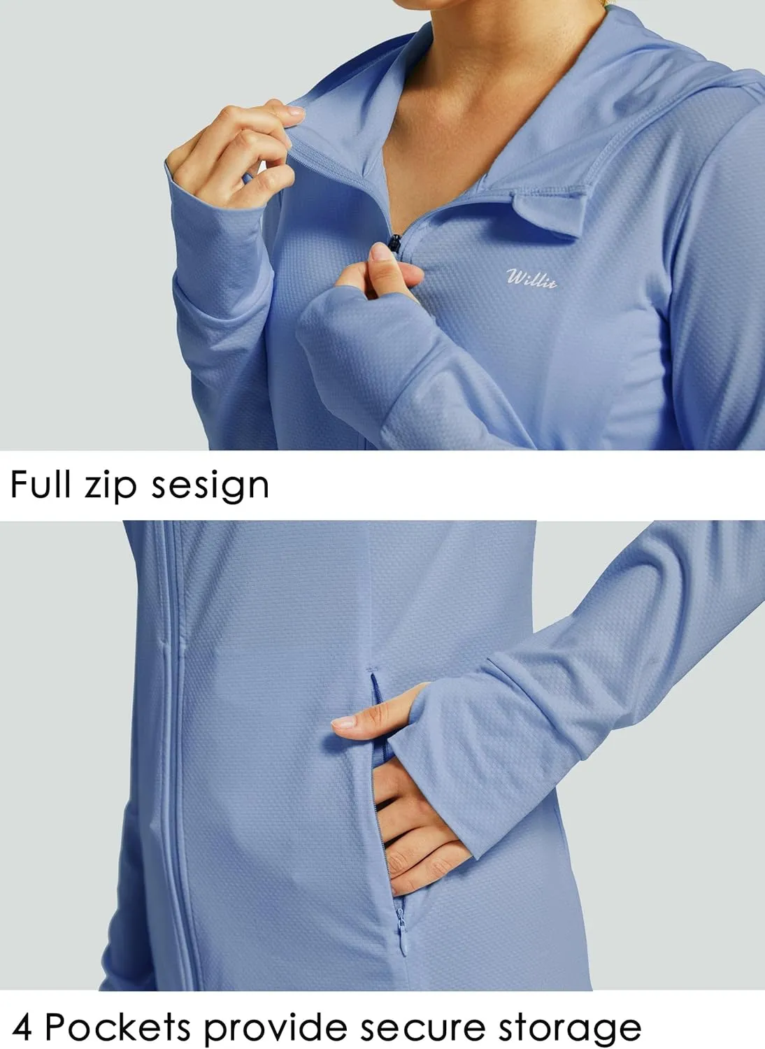 Willit Women's UPF 50  Sun Protection Shirts UV Long Sleeve Zip Hoodies SPF Lightweight Jacket Hiking Outdoor with Pockets