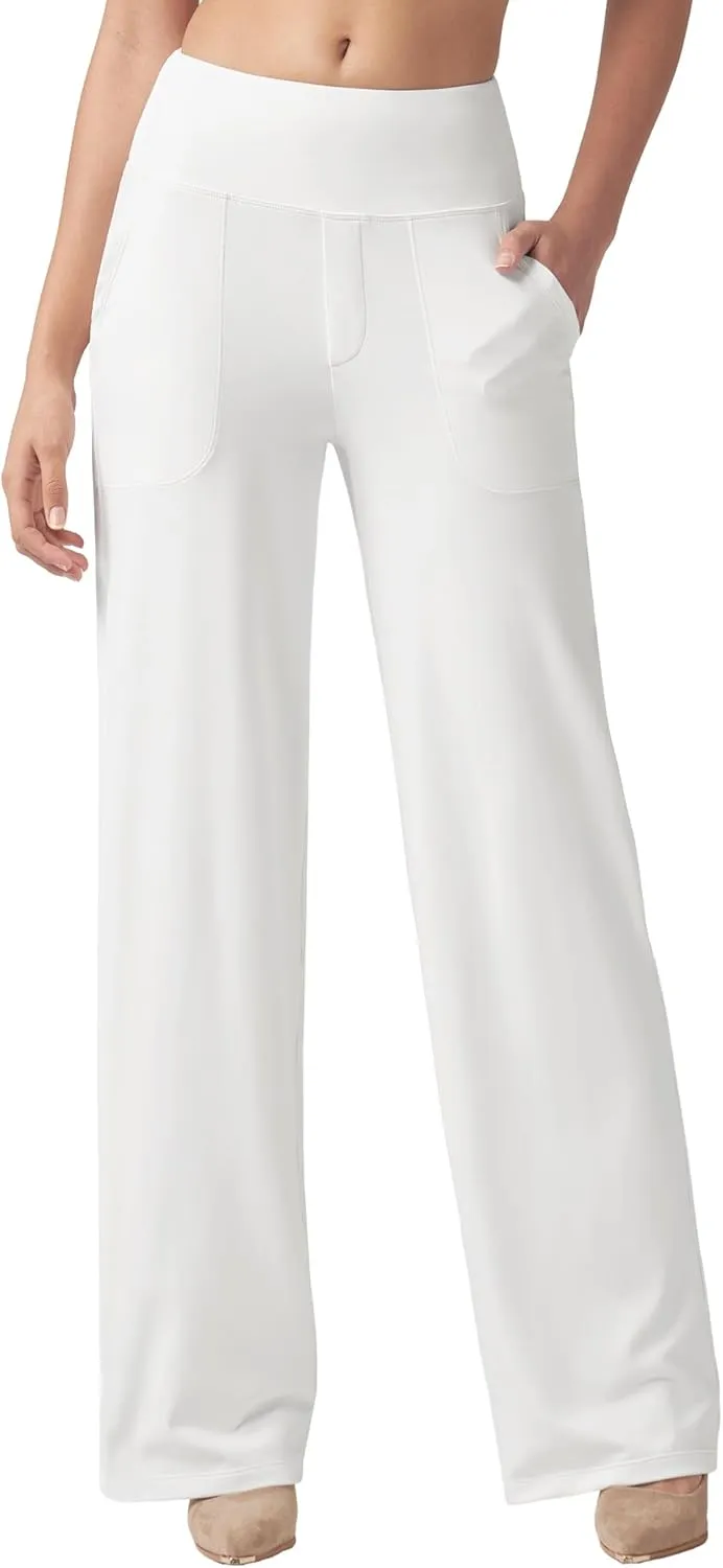 Willit Women's Yoga Pants Wide Leg Dress Work Pants Stretch Casual Pants Slacks with Pockets High Waist 28" 30" 32"