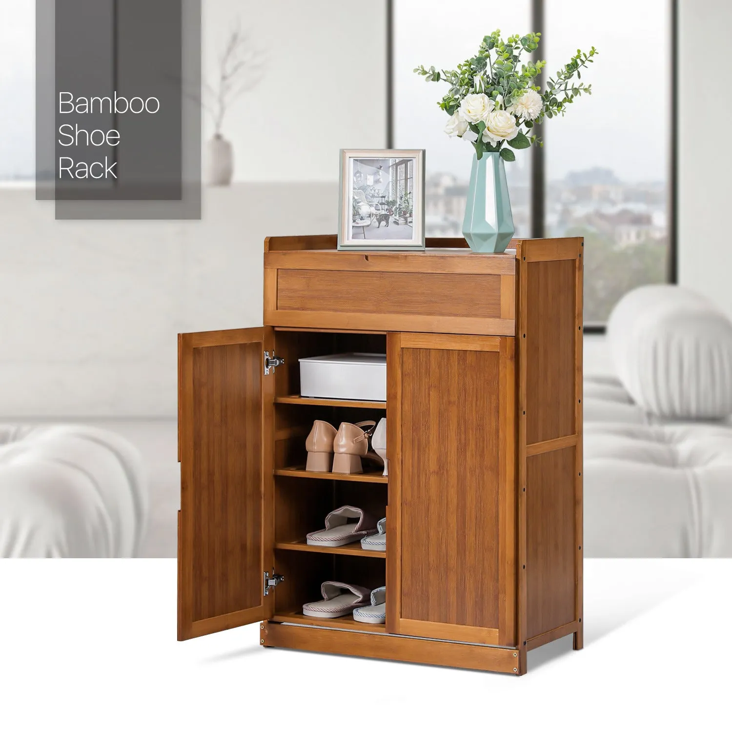 Wing Door Entryway Shoe Cabinet - 24" - Brown