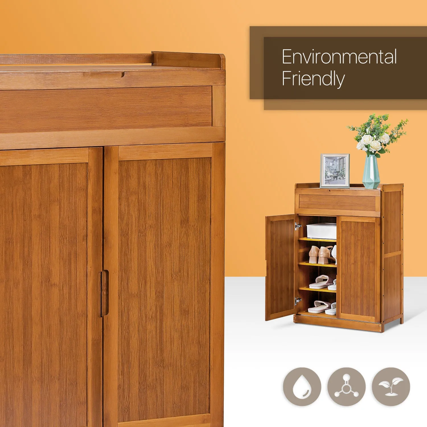 Wing Door Entryway Shoe Cabinet - 24" - Brown