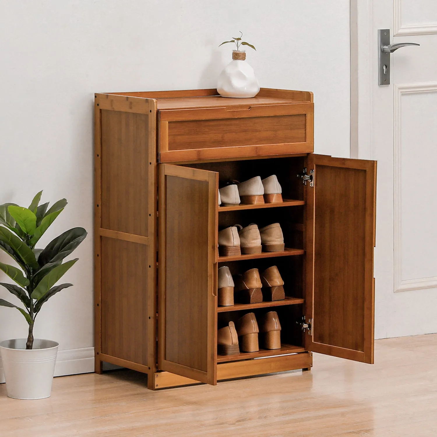 Wing Door Entryway Shoe Cabinet - 24" - Brown