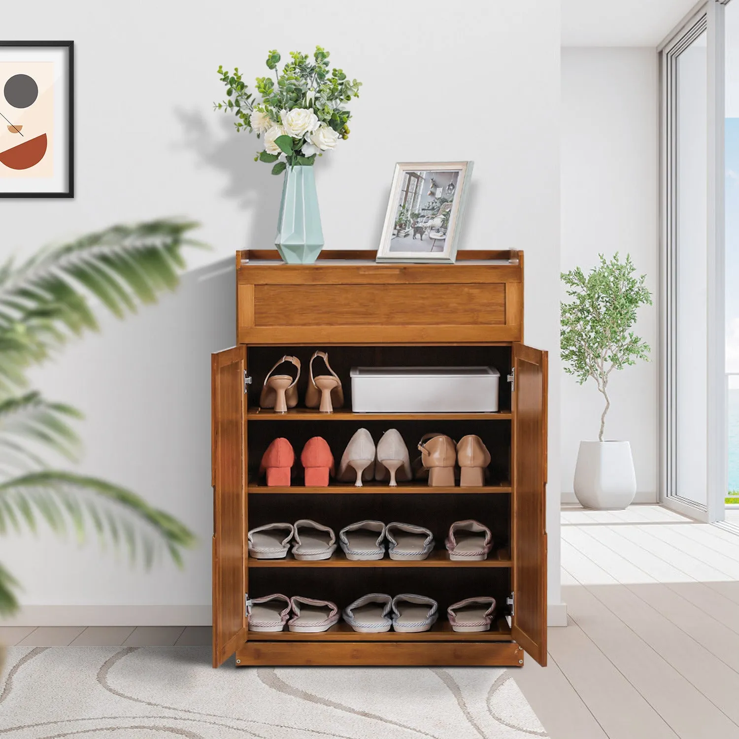 Wing Door Entryway Shoe Cabinet - 24" - Brown