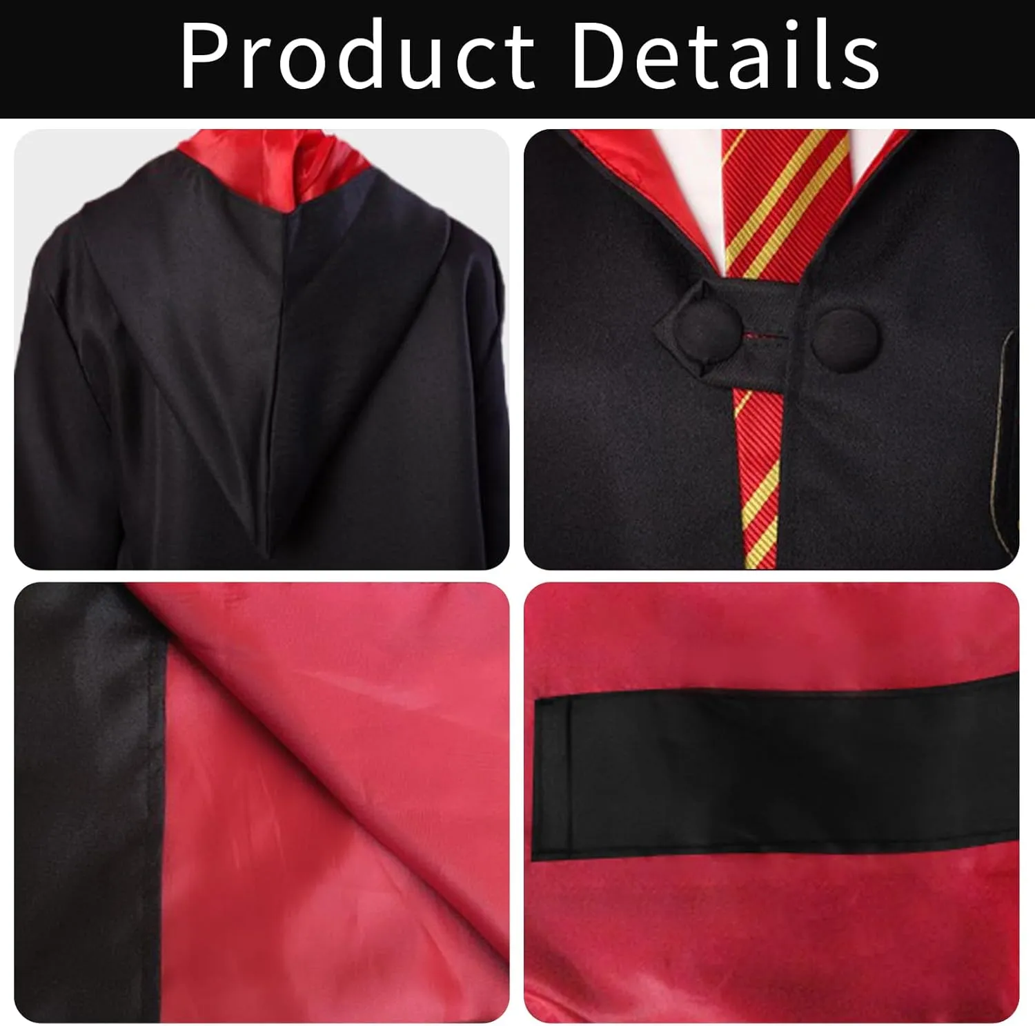 Wizard Costume Party Cosplay Set, Wizard Cloak Robe for Kids, Wizarding World Halloween Costume, Accessories for Party