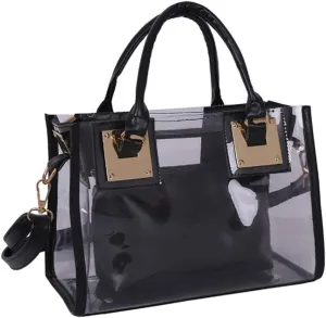 Women 2 Pcs Small Clear Tote Beach Shoulder Top-handle Bag PVC Transparent Satchel Handbag Purse