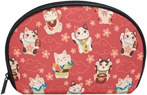 Women Cosmetic Bag for Purse Small Japanese Maneki Cats Makeup Bag Accessories Purse Bag Travel Organizer Pouch with Compartment