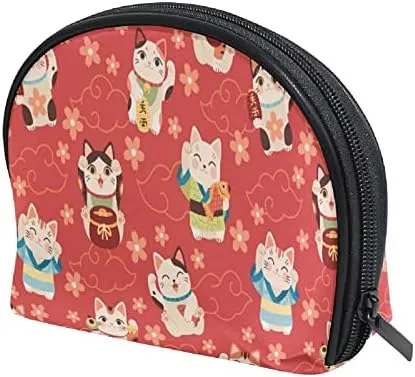 Women Cosmetic Bag for Purse Small Japanese Maneki Cats Makeup Bag Accessories Purse Bag Travel Organizer Pouch with Compartment