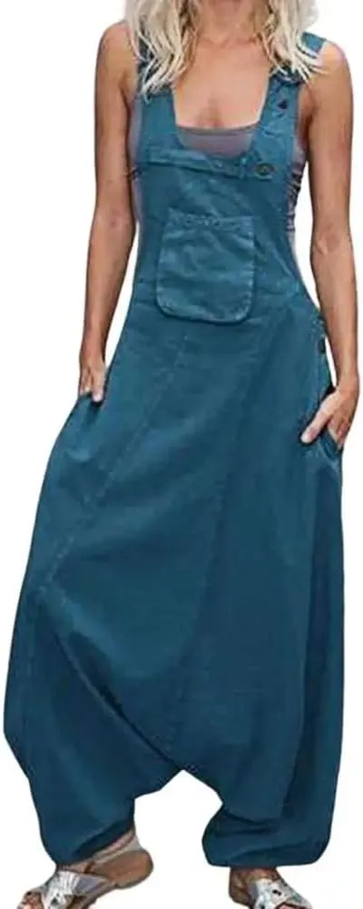 Women Jumpsuit Sleeveless Harem Pants Pocket Loose Workwear Long Jumpsuits Casual Female Rompers