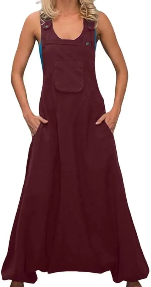 Women Jumpsuit Sleeveless Harem Pants Pocket Loose Workwear Long Jumpsuits Casual Female Rompers