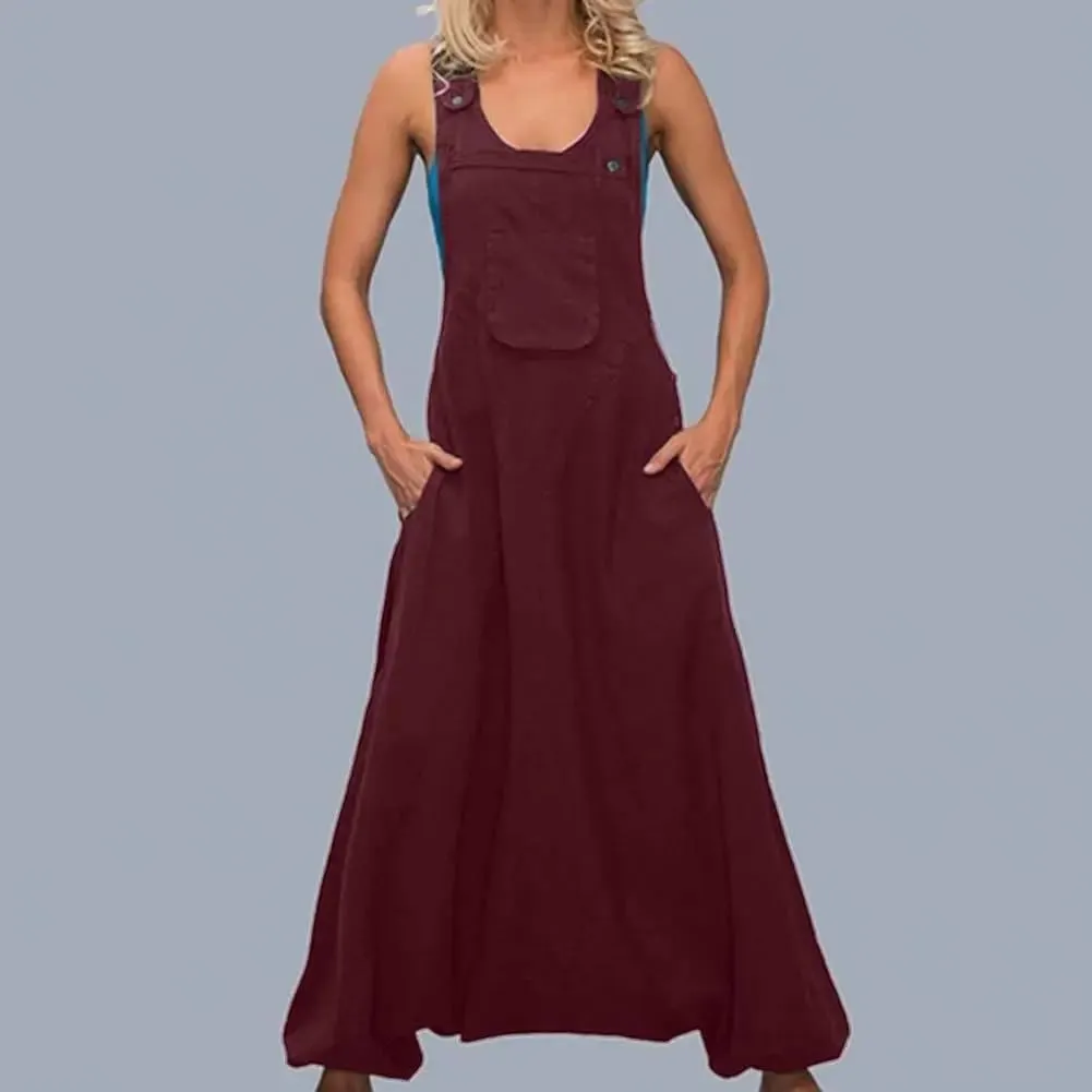 Women Jumpsuit Sleeveless Harem Pants Pocket Loose Workwear Long Jumpsuits Casual Female Rompers
