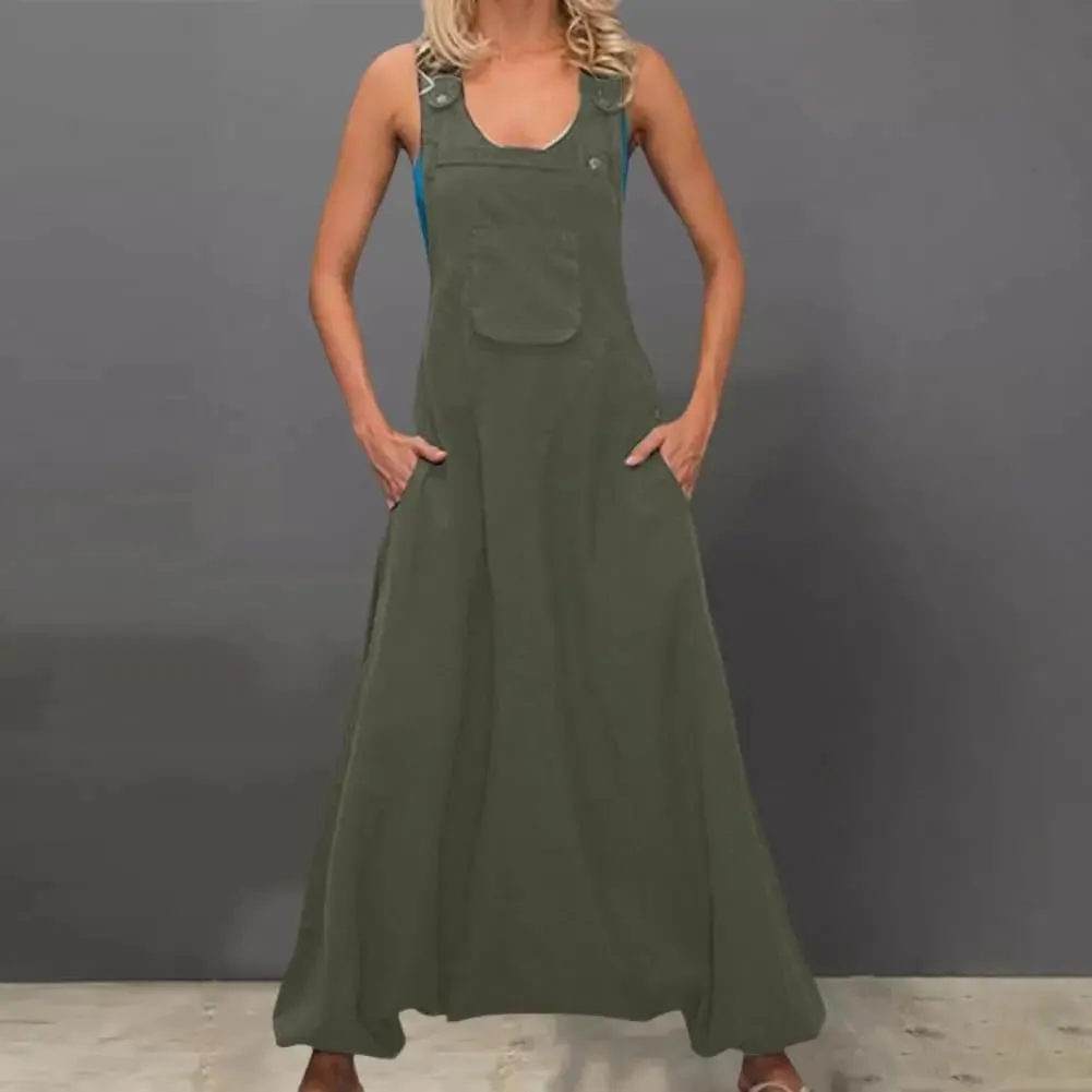 Women Jumpsuit Sleeveless Harem Pants Pocket Loose Workwear Long Jumpsuits Casual Female Rompers