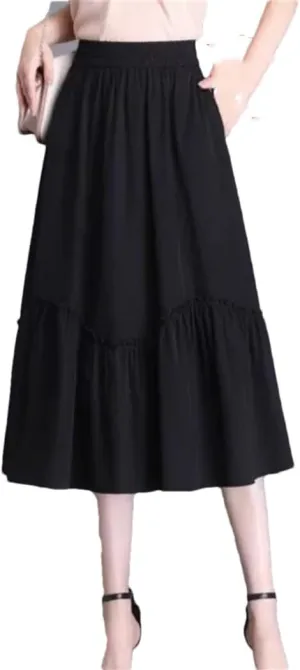 Women Summer Chiffon Midi Skirt Ruffles Vintage High Waisted Loose Pleated Party Skirts
