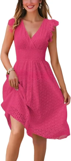 Women Summer Dresses Sleeveless V Neck Midi Beach Casual Dress Trendy Ladies Cute Sundress