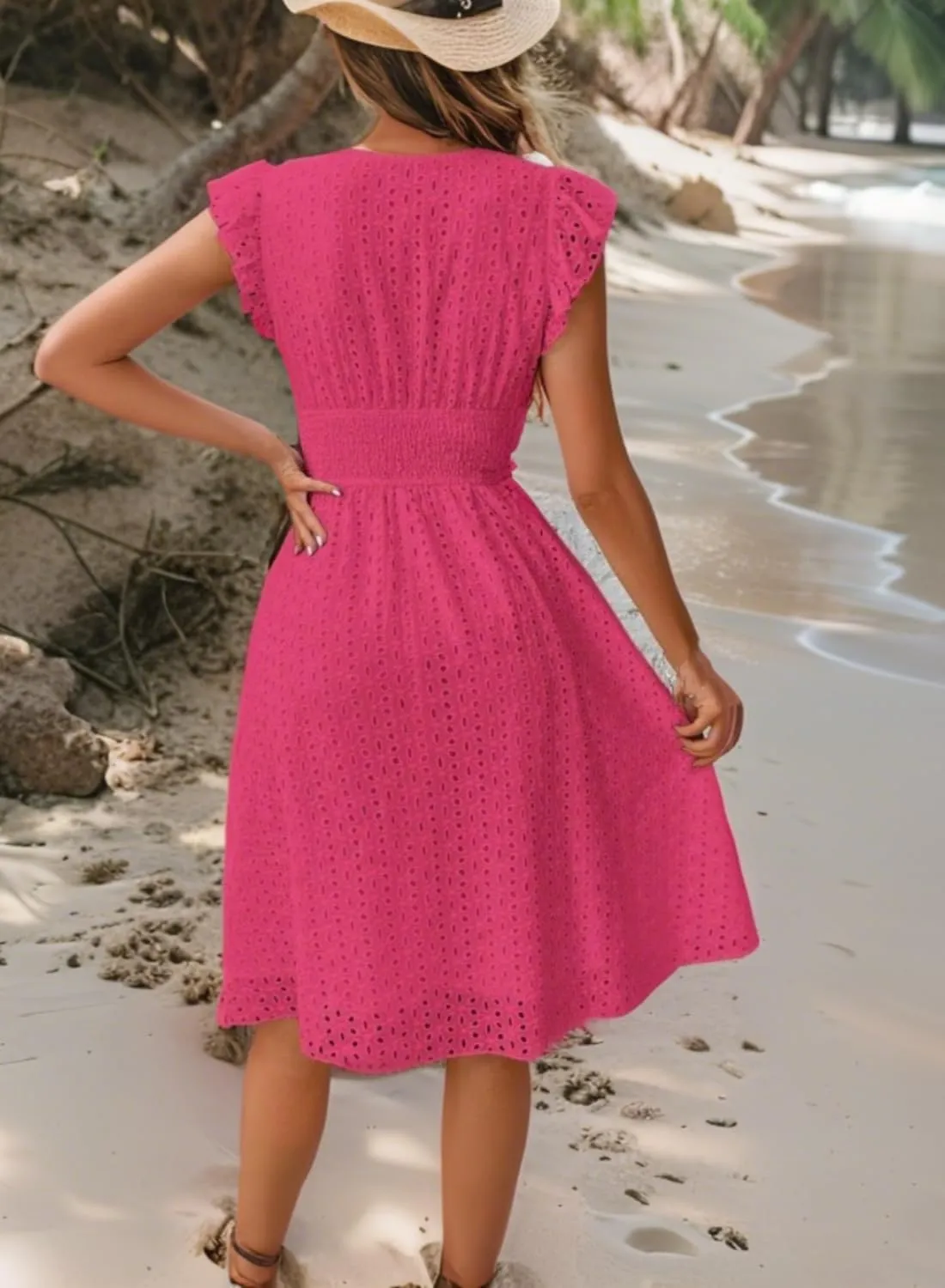 Women Summer Dresses Sleeveless V Neck Midi Beach Casual Dress Trendy Ladies Cute Sundress