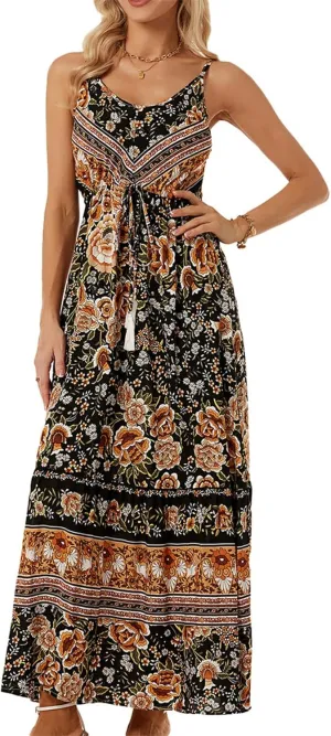 Women Y2K Summer Flowy Swing Dresses Fairycore Spaghetti Strap Smocked Maxi Dress Casual Boho Beach Sundresses