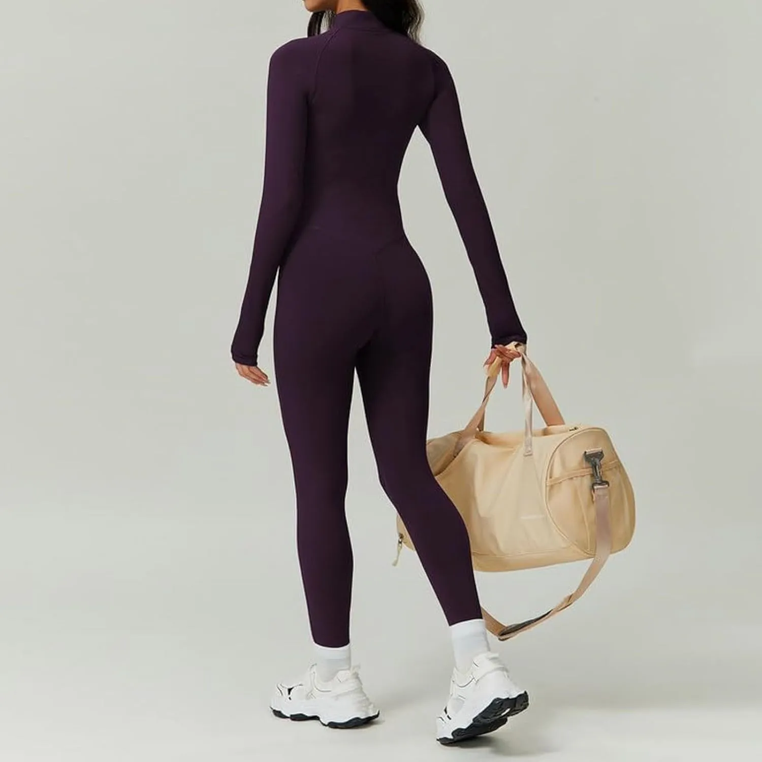 Women Yoga Jumpsuits Long Sleeve Workout Sets Zip Front Sport Jumpsuits Bottom Pants Sexy One Piece