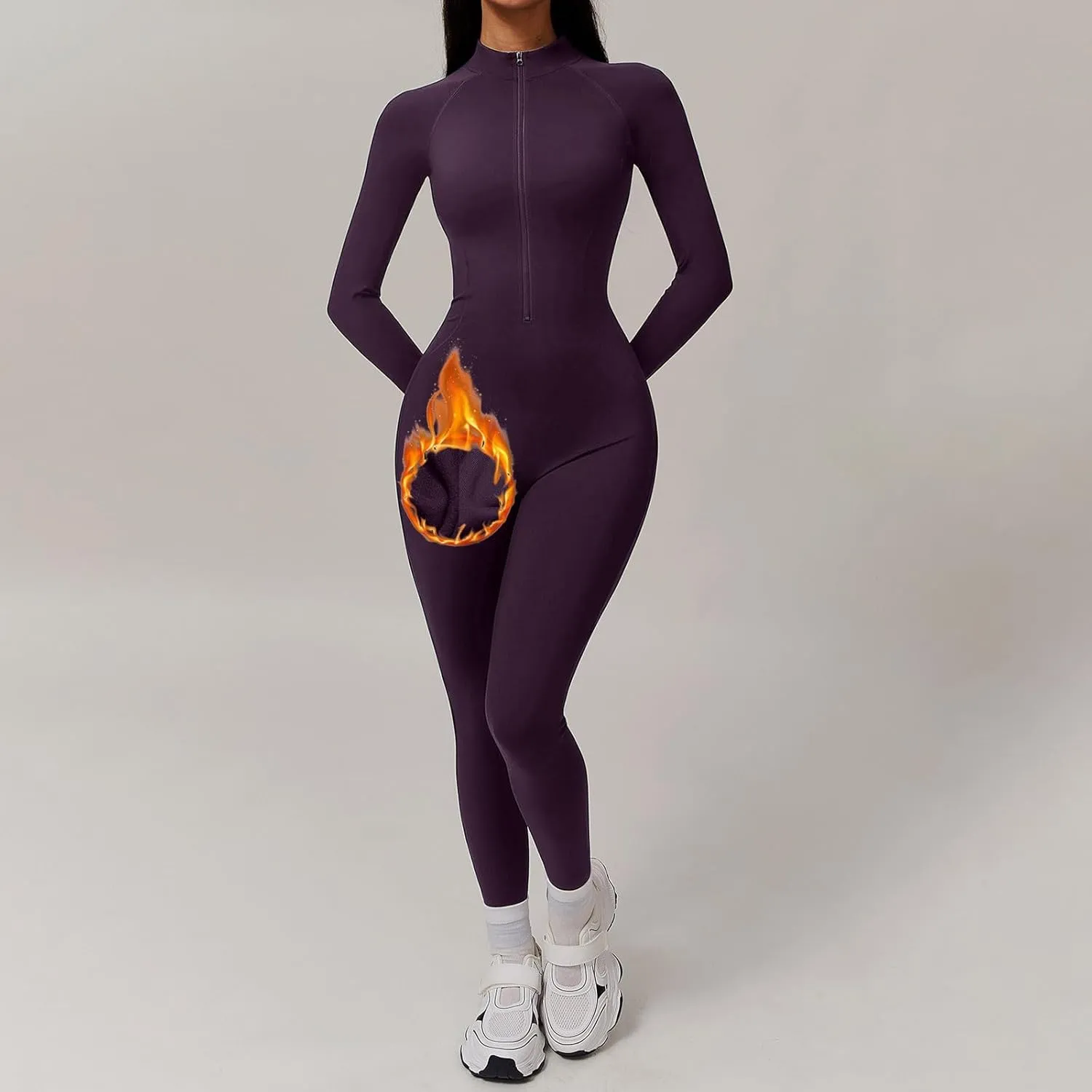 Women Yoga Jumpsuits Long Sleeve Workout Sets Zip Front Sport Jumpsuits Bottom Pants Sexy One Piece