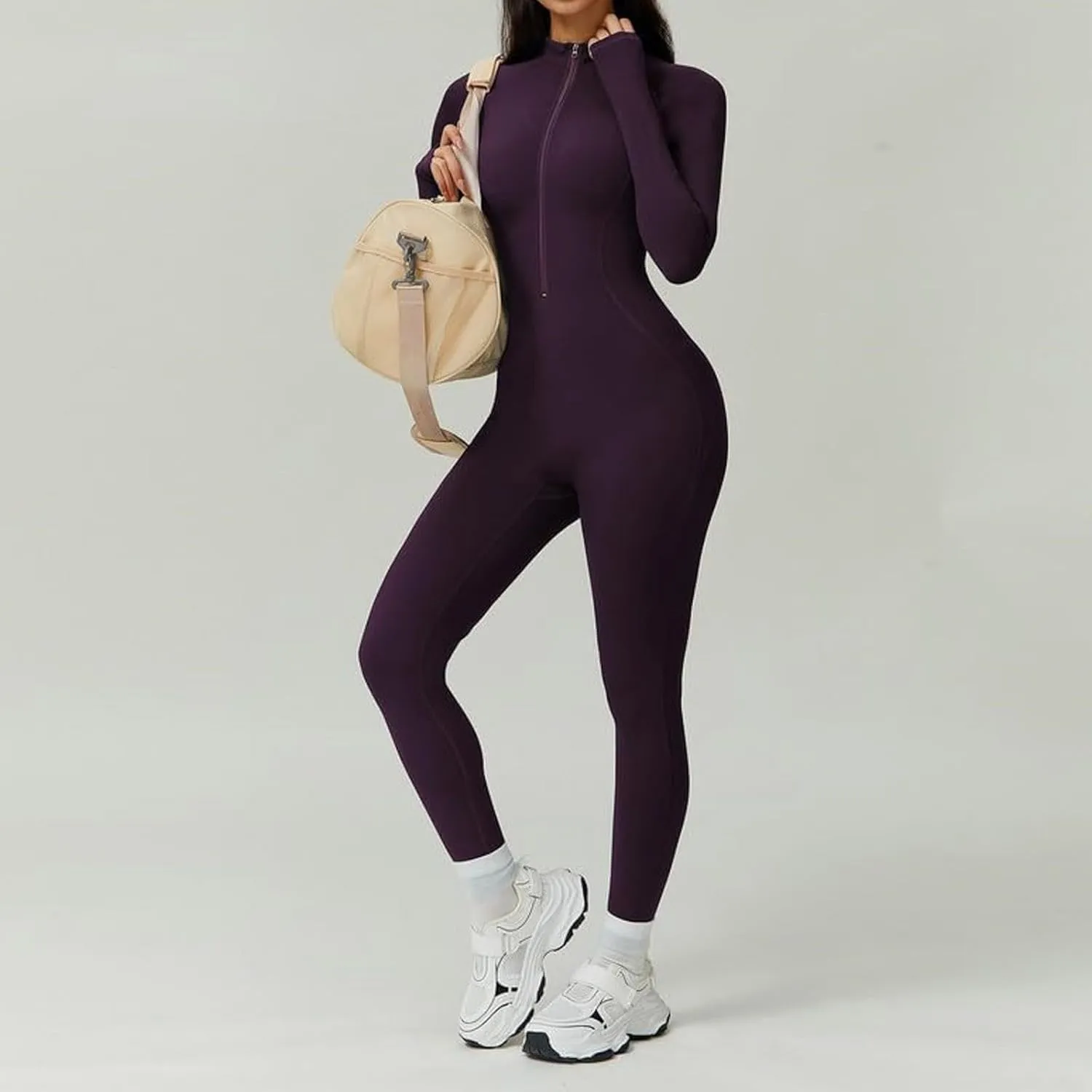 Women Yoga Jumpsuits Long Sleeve Workout Sets Zip Front Sport Jumpsuits Bottom Pants Sexy One Piece