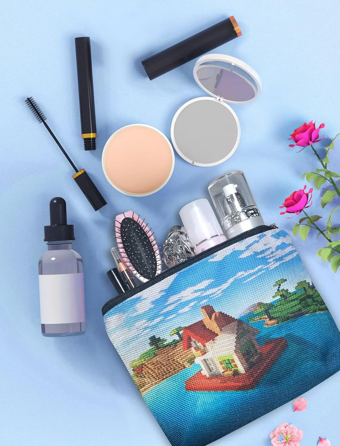 Women Zippered Cosmetic Bag Wash Bag Travel Makeup Pouch Waterproof Makeup Bag for Purse Portable Toiletry Bag Accessories Organizer