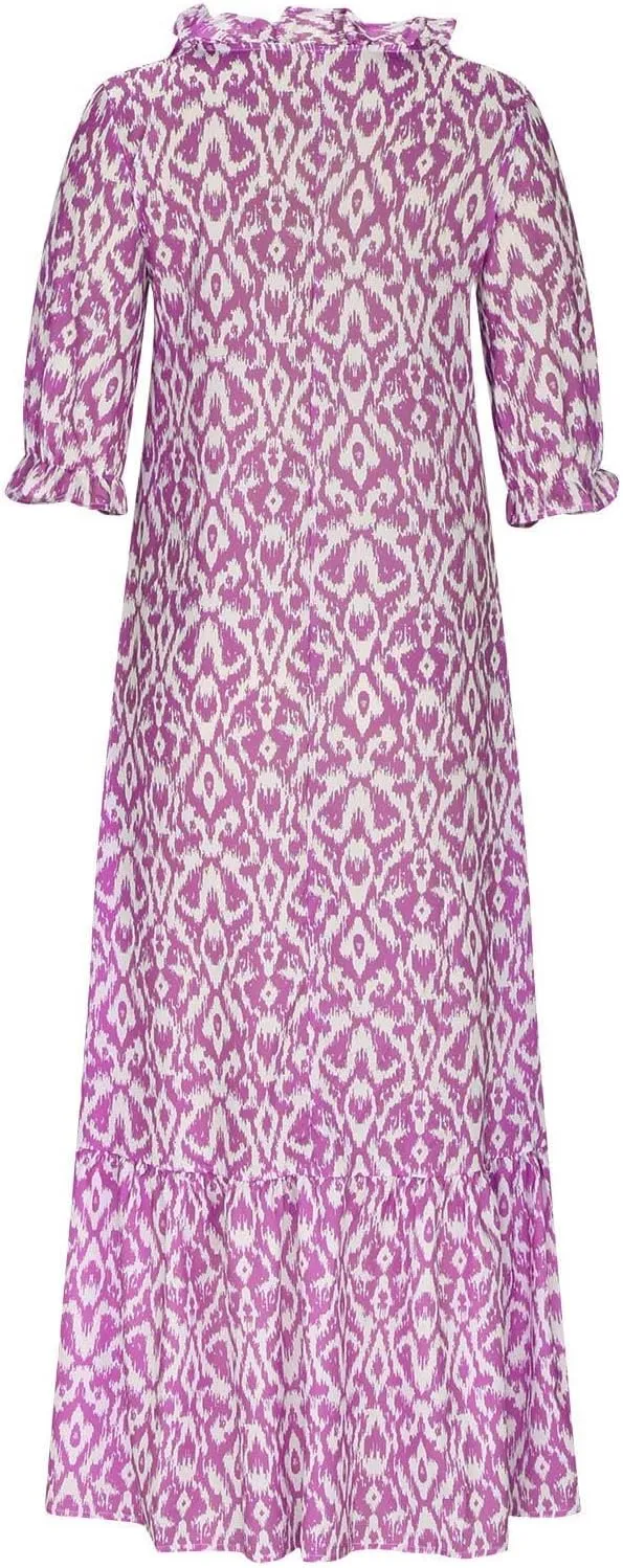 Women's Casual Loose Bohemian Floral Dresses 2024 3/4 Sleeve V Neck Ruffle A Line Flowy Summer Beach Dress