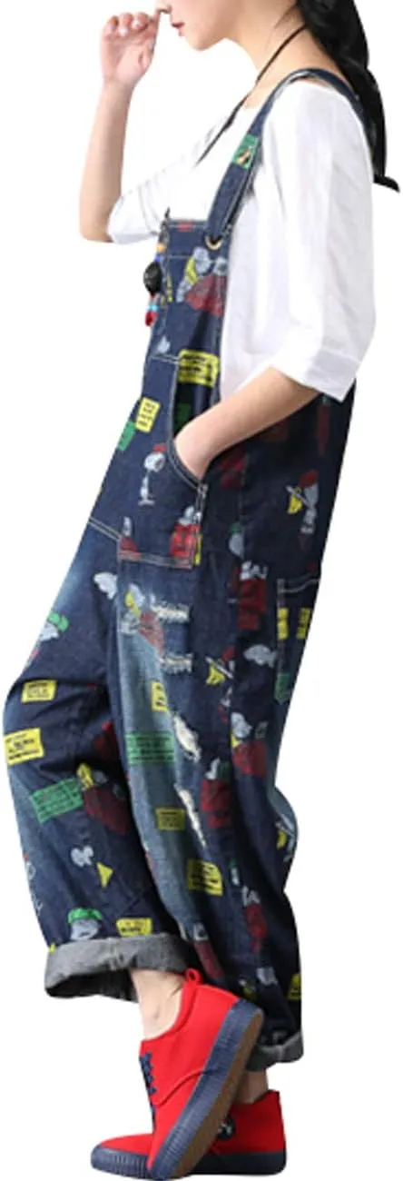 Women's Casual Loose Fit Jumpsuits Baggy Denim Bib Overalls