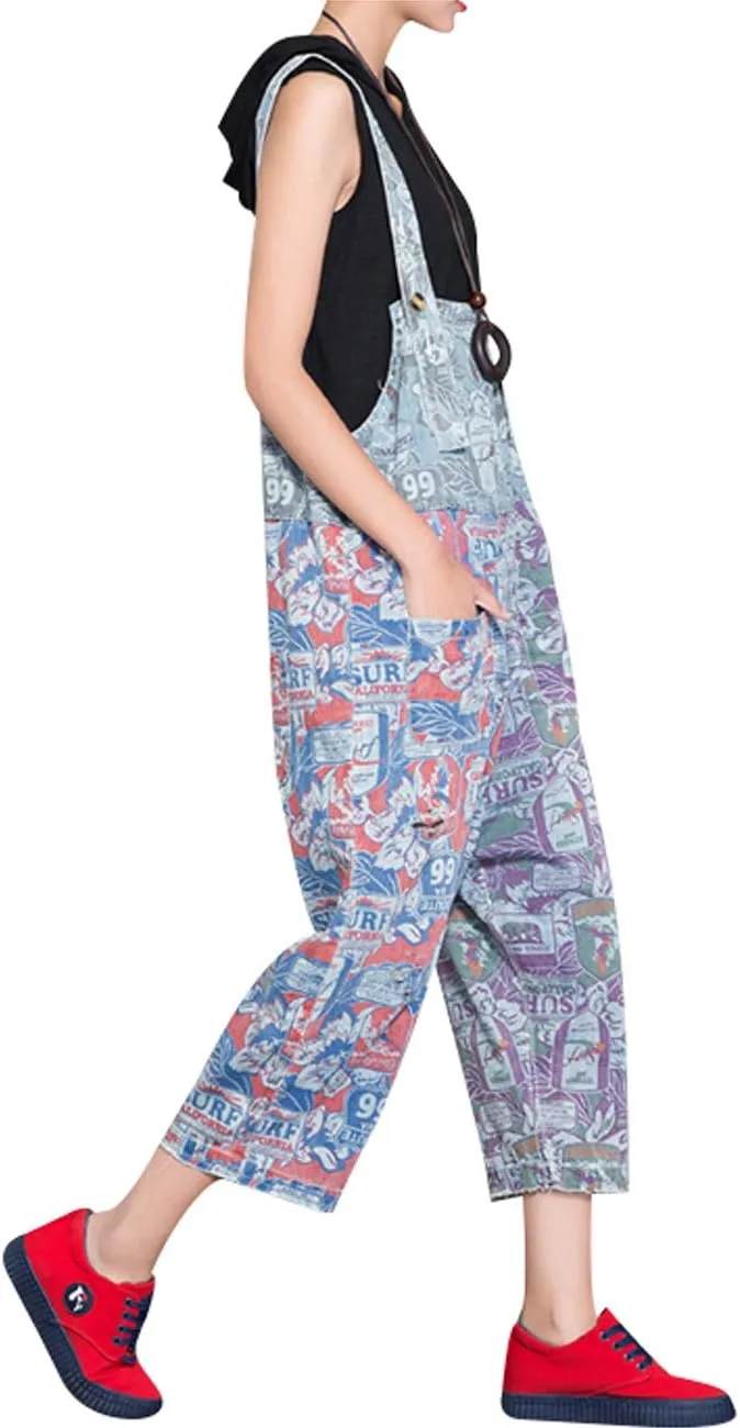 Women's Casual Loose Fit Jumpsuits Baggy Denim Bib Overalls