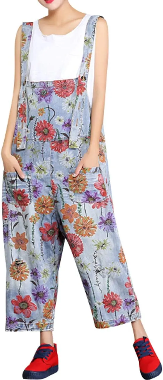 Women's Casual Loose Fit Jumpsuits Baggy Denim Bib Overalls