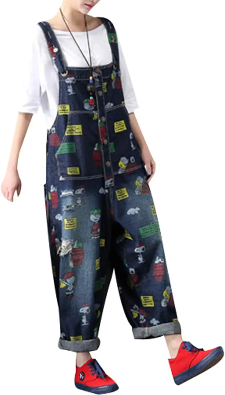 Women's Casual Loose Fit Jumpsuits Baggy Denim Bib Overalls