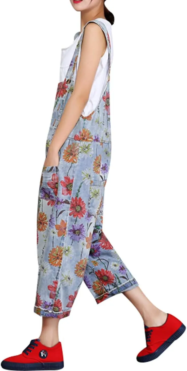Women's Casual Loose Fit Jumpsuits Baggy Denim Bib Overalls