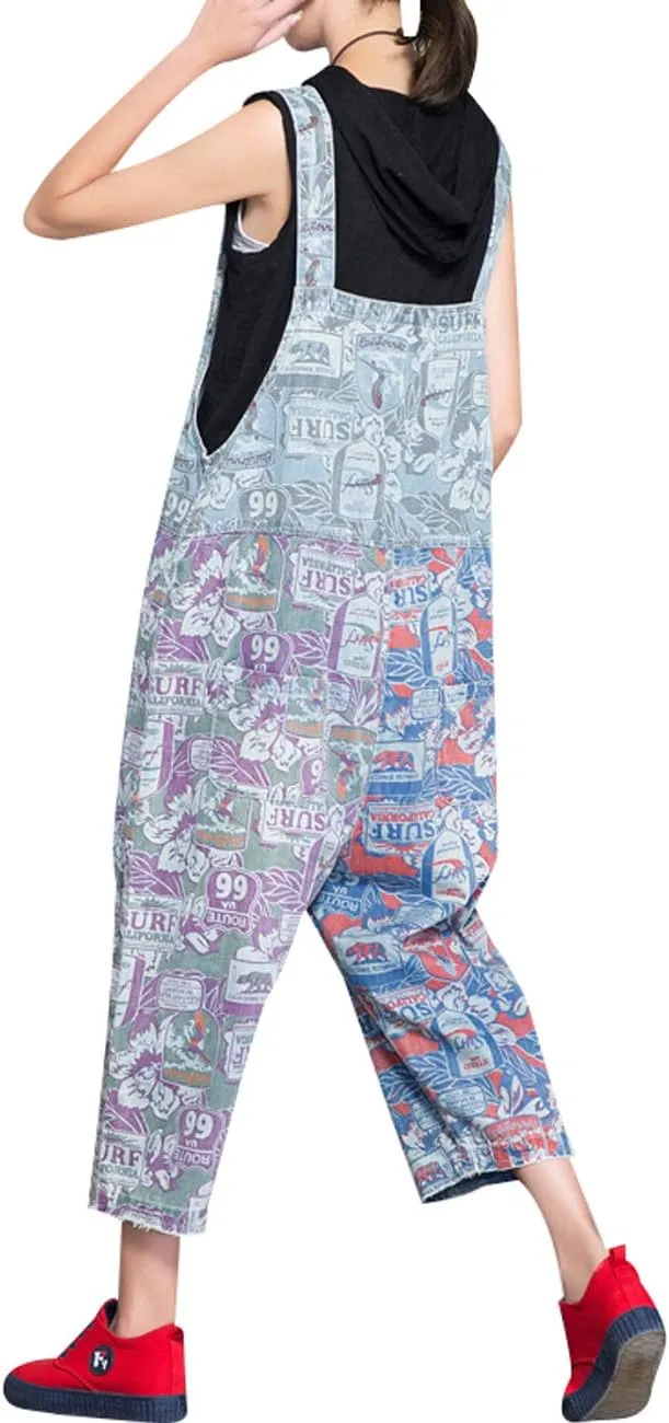 Women's Casual Loose Fit Jumpsuits Baggy Denim Bib Overalls