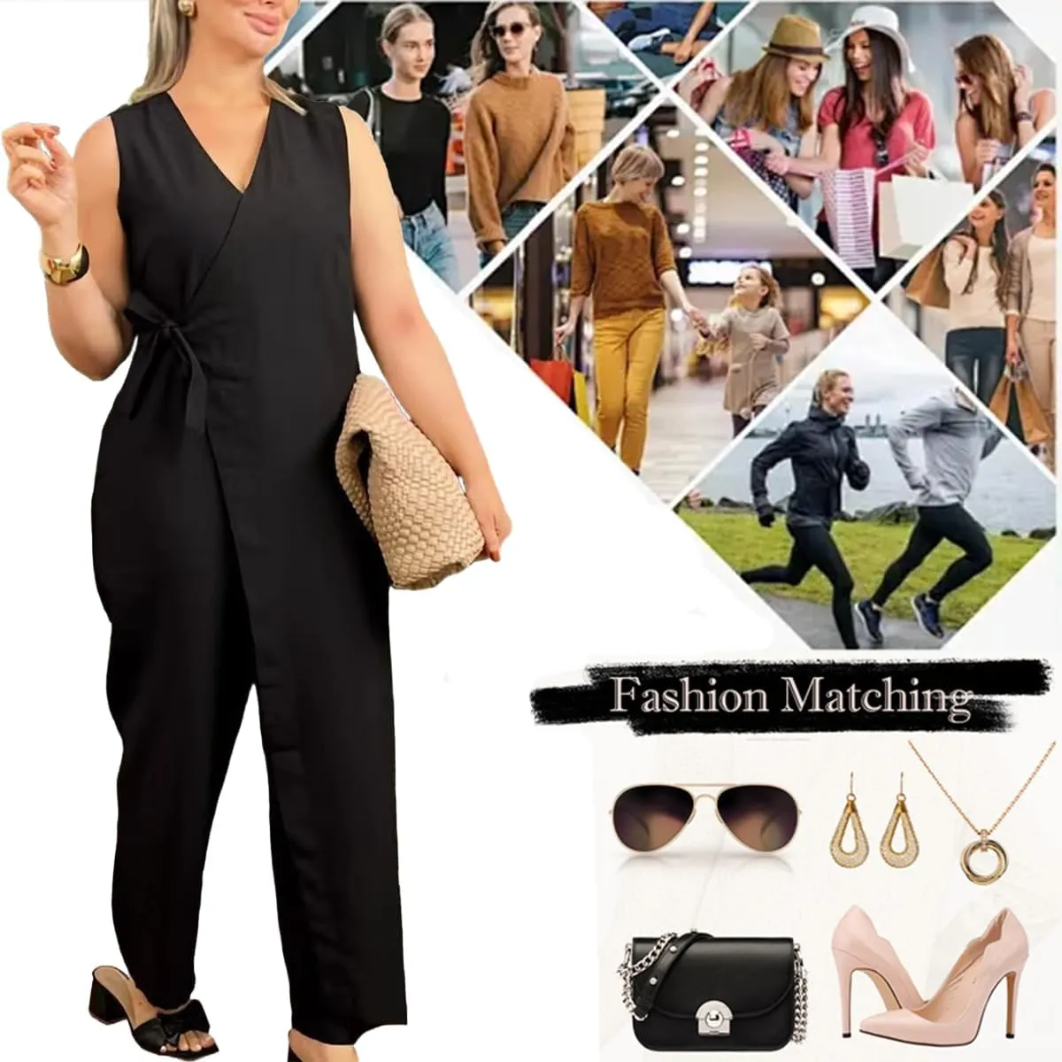 Women's Casual V-neck Cross Strap Jumpsuit, Dressy Casual Summer Short Sleeve Wrap V Neck Belted Wide Leg Pants Romper