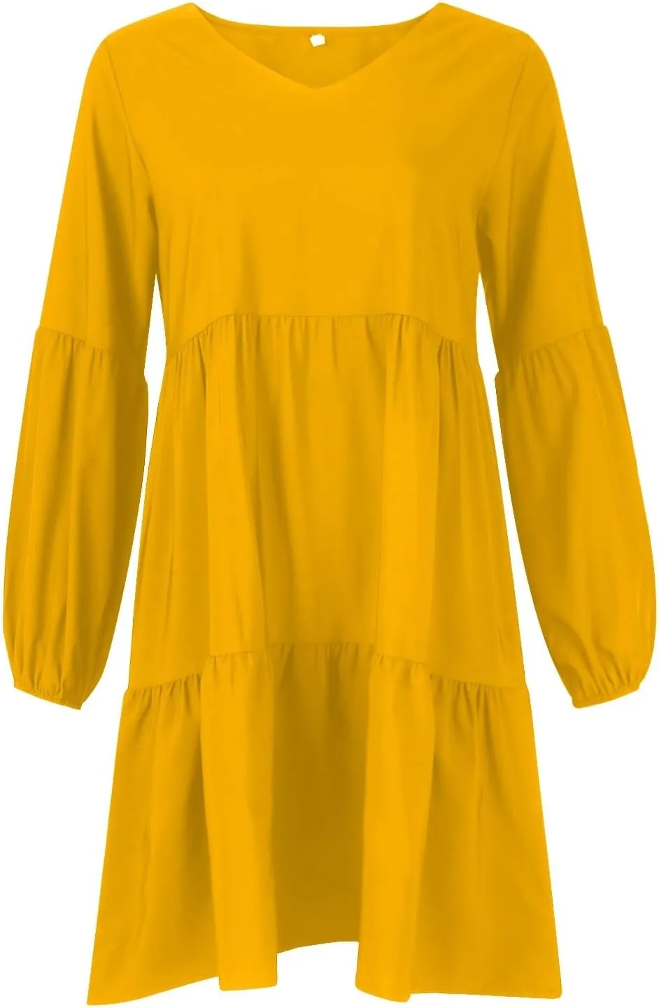 Women's Chiffon Funny Work Dresses for Women 2024 V Neck Summer Dresses Ruffle Pleated Long Sleeve Black Summer Dress