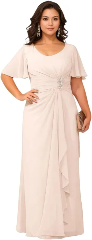Women's Chiffon Mother of The Bride Dresses with Flutter Sleeves 2025 Ruffles A line Formal Evening Gowns