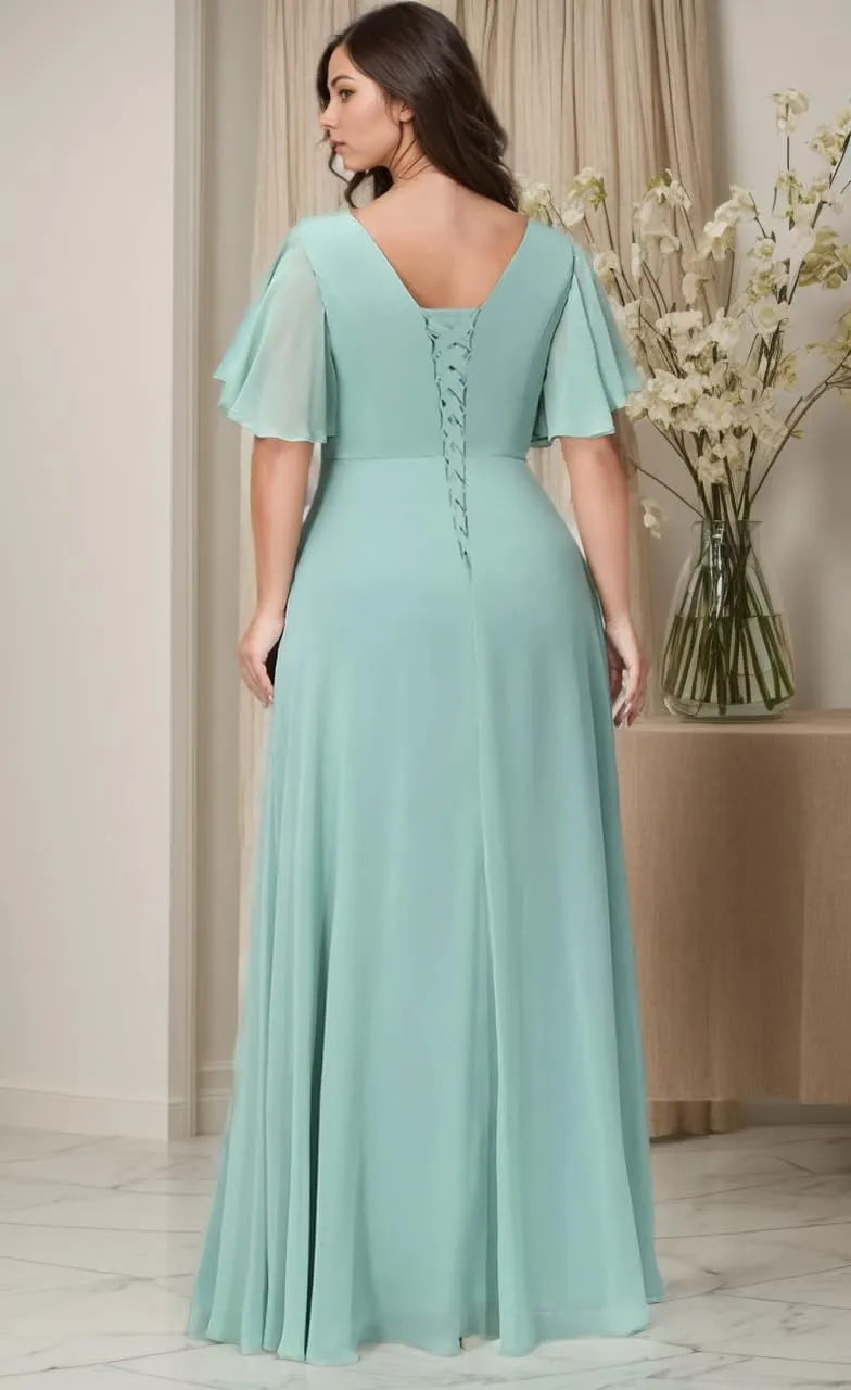 Women's Chiffon Mother of The Bride Dresses with Flutter Sleeves 2025 Ruffles A line Formal Evening Gowns
