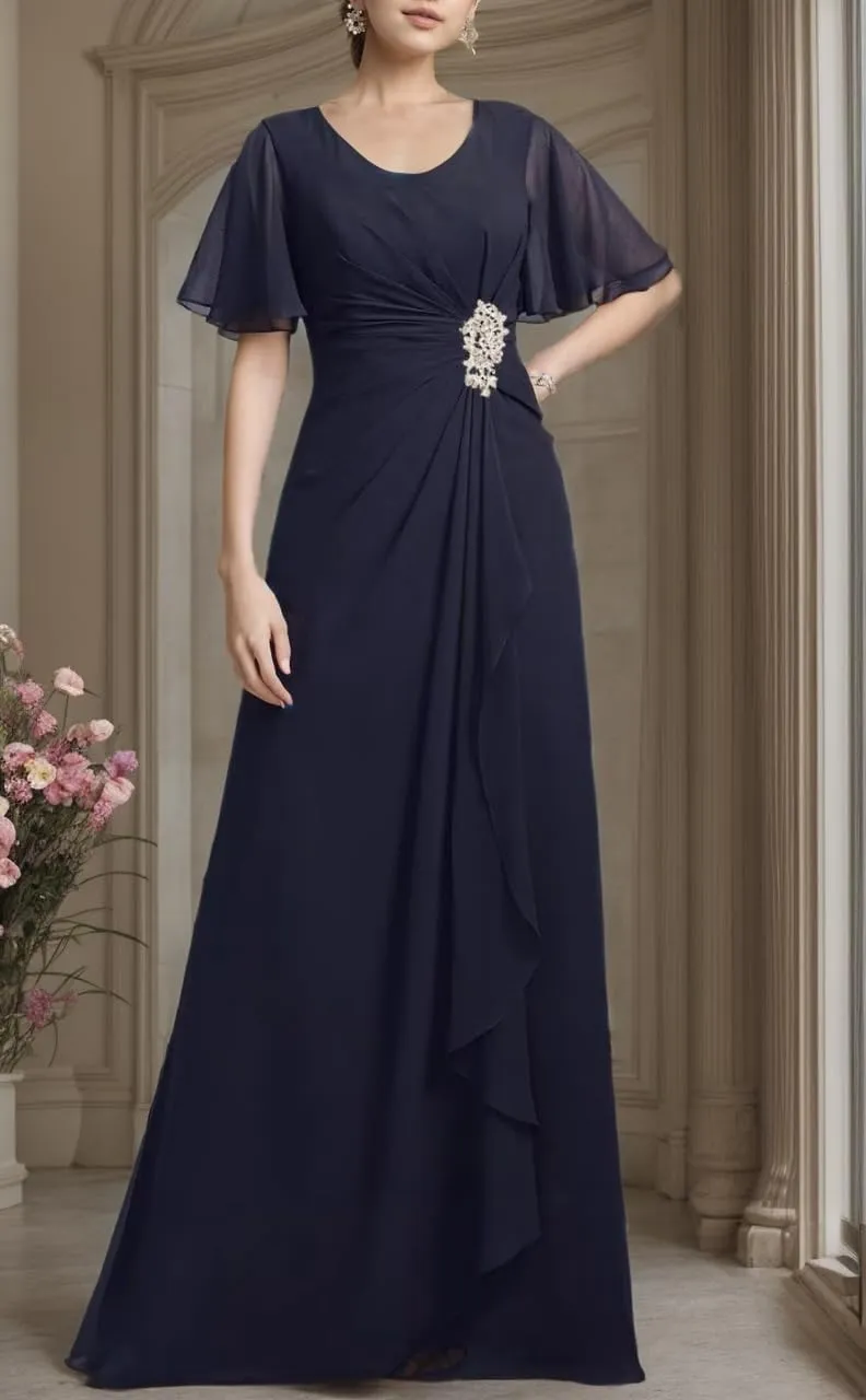 Women's Chiffon Mother of The Bride Dresses with Flutter Sleeves 2025 Ruffles A line Formal Evening Gowns