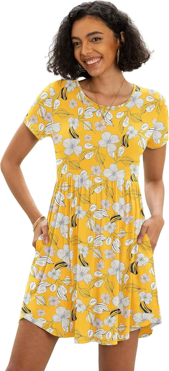 Women's Dresses Casual Crew Neck T-Shirts A-line Dress Summer Dresses for Women XS-2XL