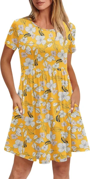 Women's Dresses Casual Crew Neck T-Shirts A-line Dress Summer Dresses for Women XS-2XL