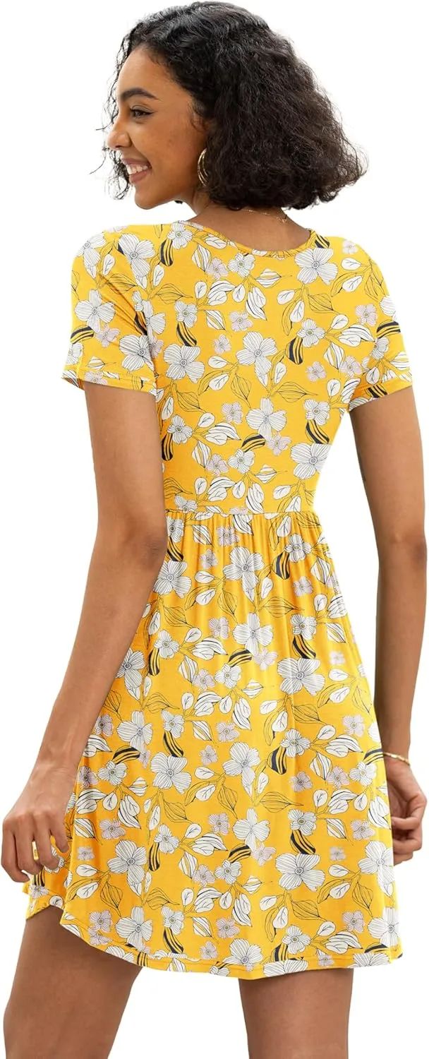 Women's Dresses Casual Crew Neck T-Shirts A-line Dress Summer Dresses for Women XS-2XL