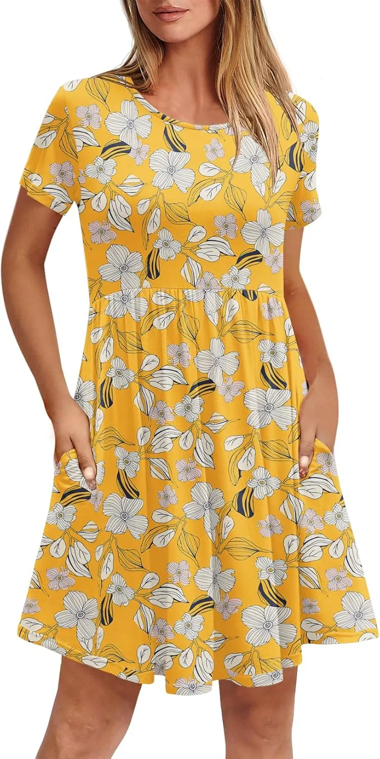 Women's Dresses Casual Crew Neck T-Shirts A-line Dress Summer Dresses for Women XS-2XL