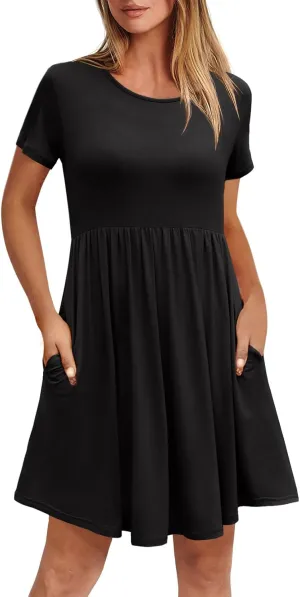 Women's Dresses Casual Crew Neck T-Shirts A-line Dress Summer Dresses for Women XS-2XL
