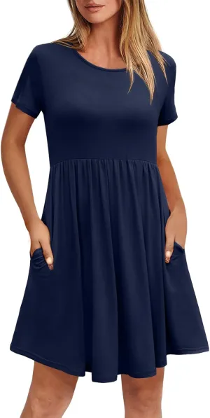 Women's Dresses Casual Crew Neck T-Shirts A-line Dress Summer Dresses for Women XS-2XL
