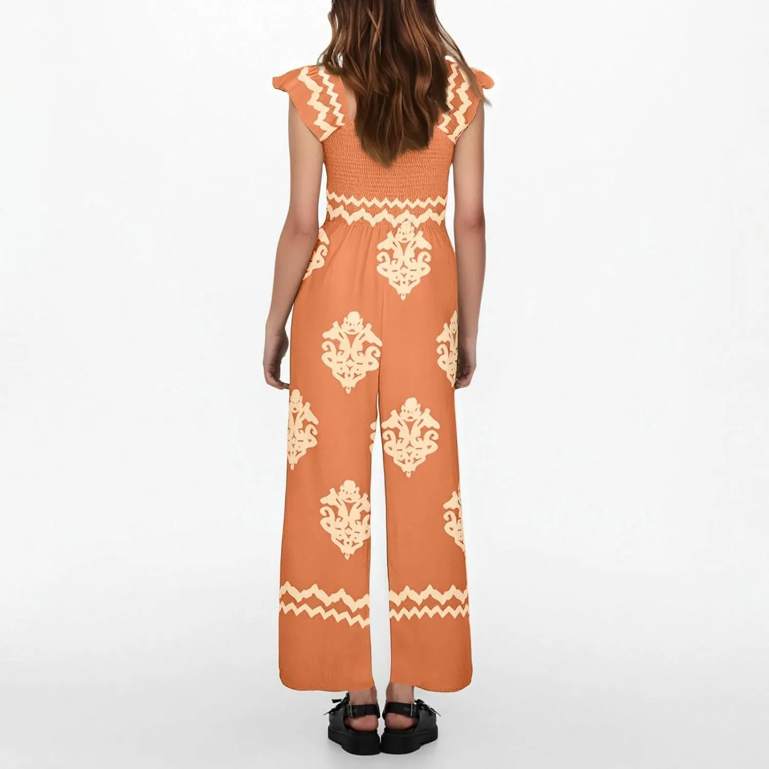 Womens Jumpsuits Casual One Piece Shirred Strap Wide Leg Long Pants Rompers with Pockets Boho Summer Outfits