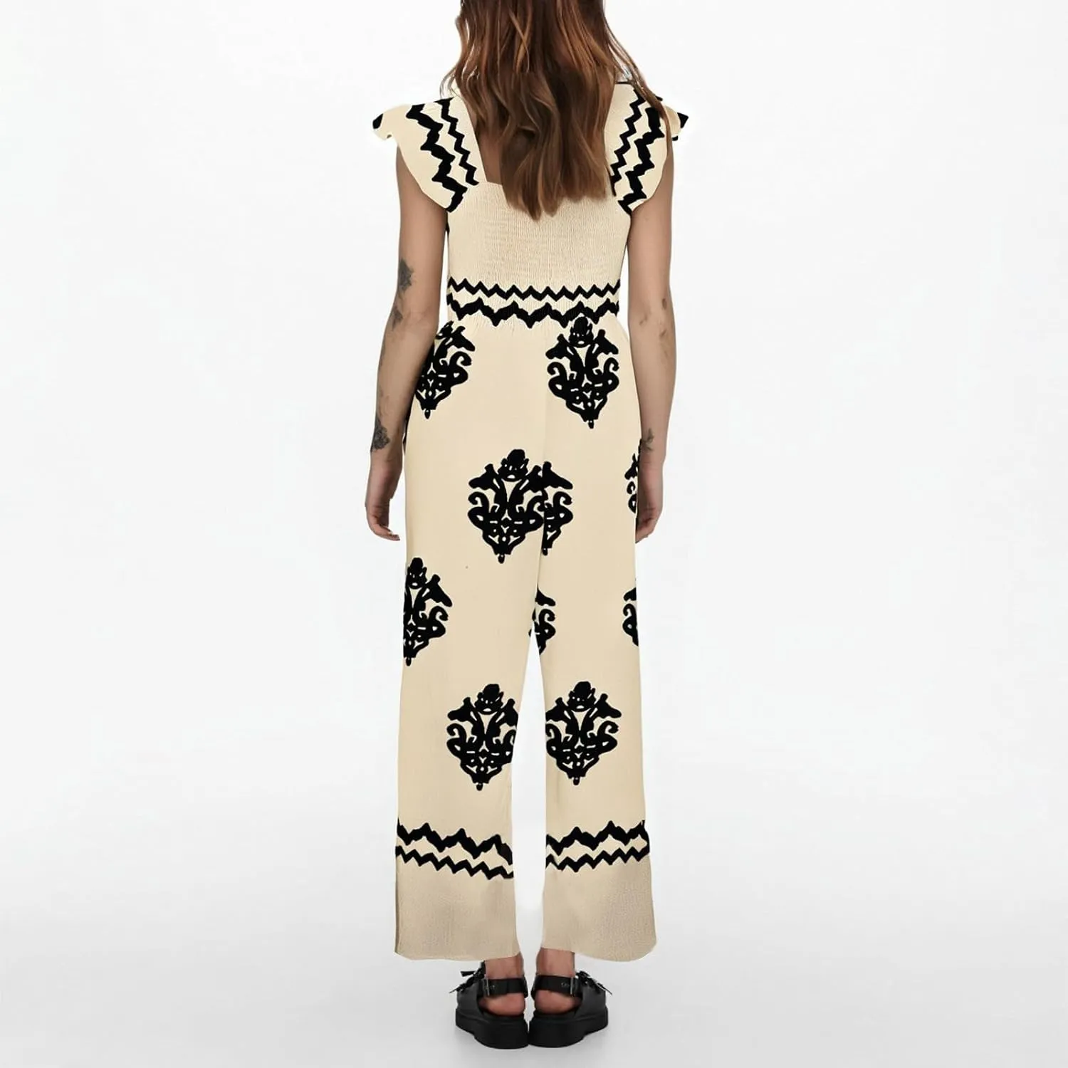 Womens Jumpsuits Casual One Piece Shirred Strap Wide Leg Long Pants Rompers with Pockets Boho Summer Outfits