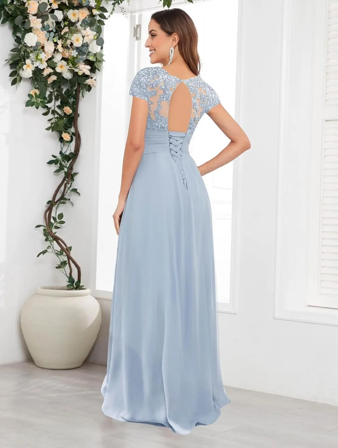 Women's Mother of The Bride Dresses for Wedding Beaded Chiffon Formal Evening Gown