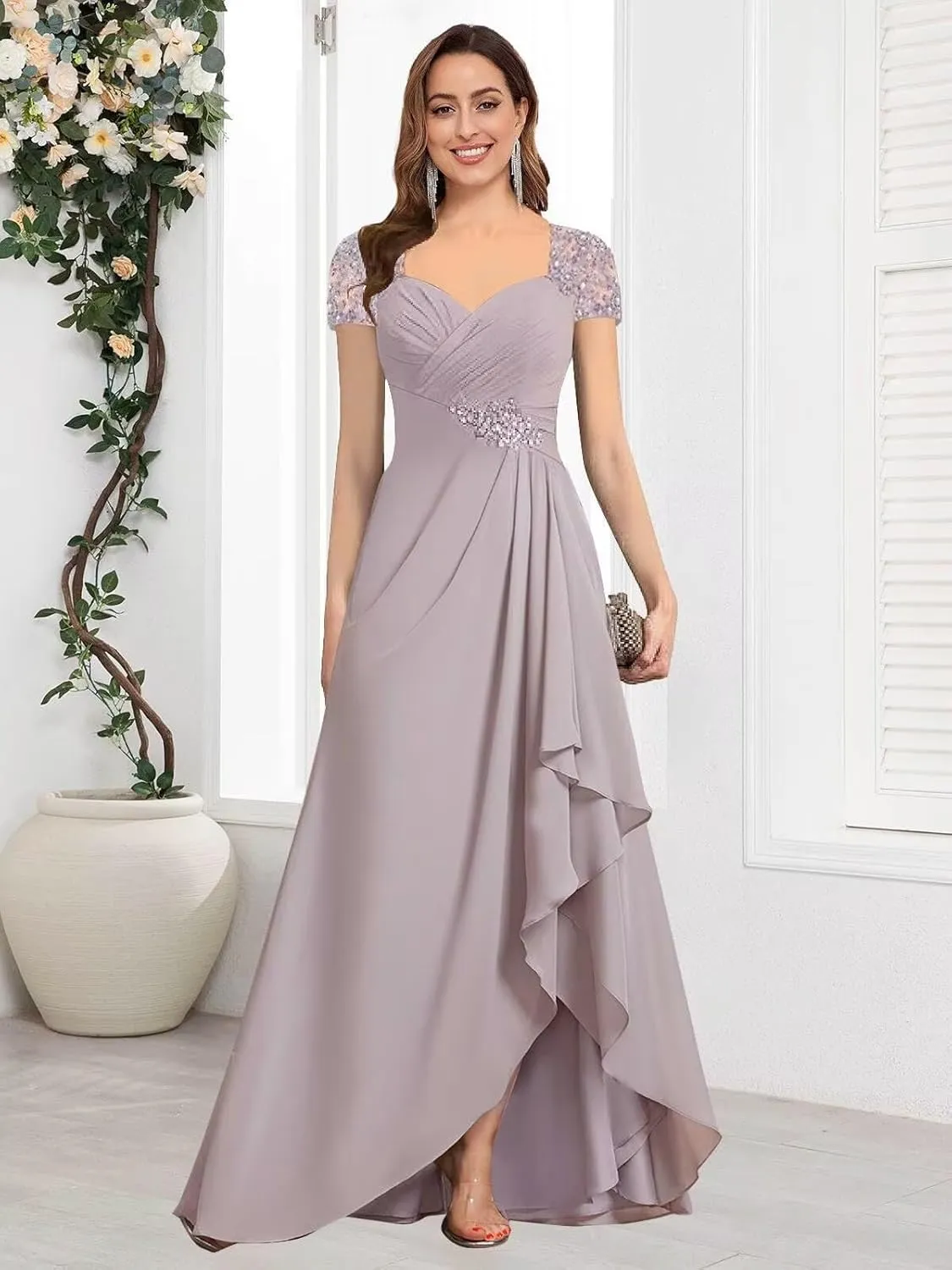 Women's Mother of The Bride Dresses for Wedding Beaded Chiffon Formal Evening Gown