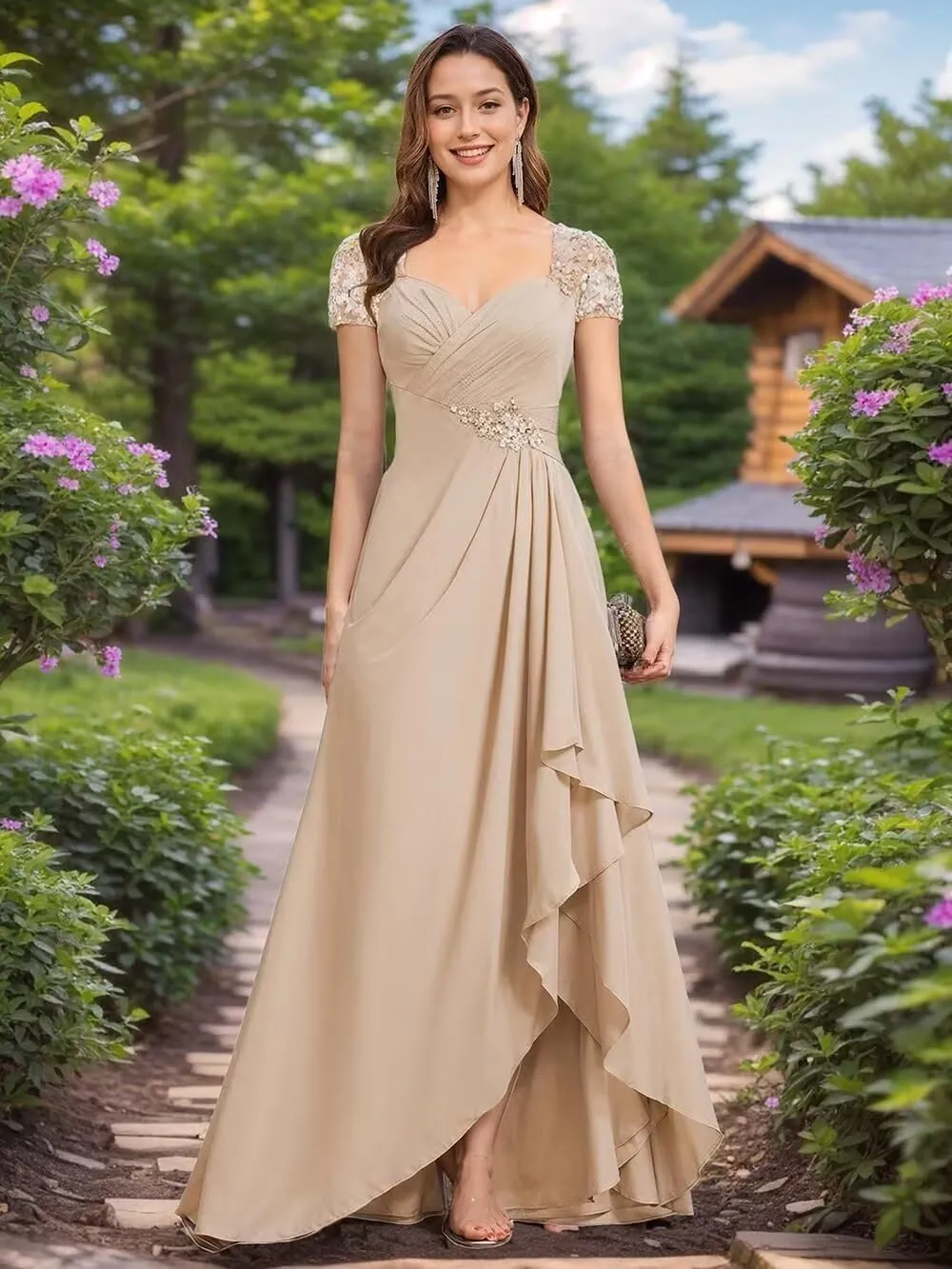 Women's Mother of The Bride Dresses for Wedding Beaded Chiffon Formal Evening Gown