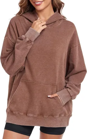 Women's Oversized Hoodies Sweatshirts Vintage Acid Wash Cotton Baggy Spring Fall Outfits Pullover Tops