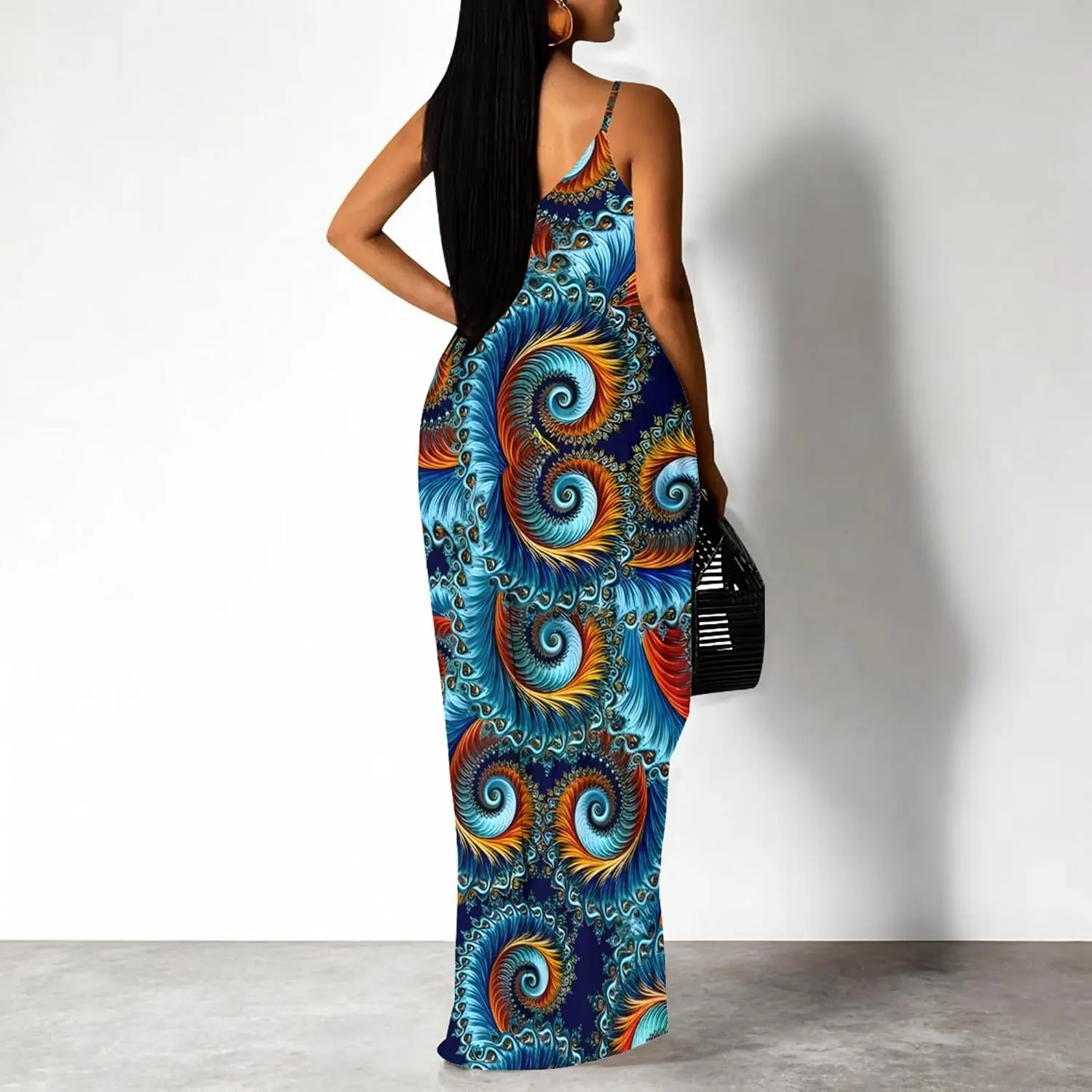 Women's Plus Size Summer Dresses Spaghetti Print Midi Dresses Long Loose Sundresses