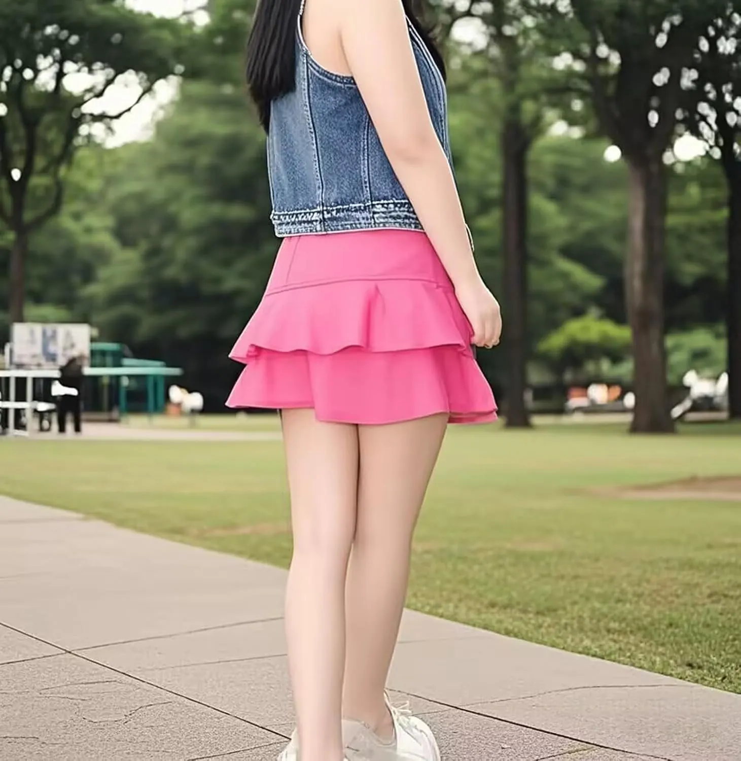 Women's Ruffle Multi-Layer Denim Skirt Casual A-Line Ruffle Y2K Mini Denim Skirt