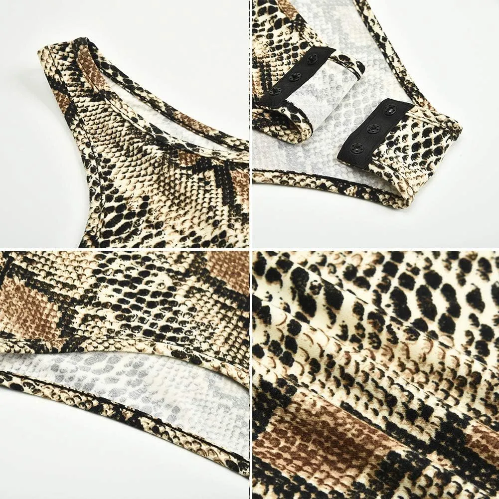Women's Sexy Bodysuit Leopard Snake Skin Leotard Tank Top Sleeveless Scoop Neck Bodycon Jumpsuit Onesie Romper