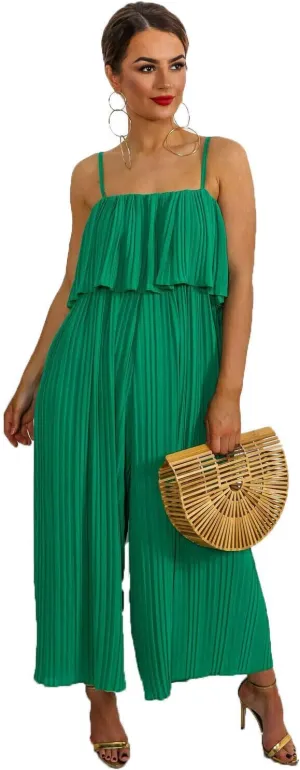 Women's Sleeveless Pleated Soft Fabric Strap All in One Jumpsuit Ladies Dress Playsuit